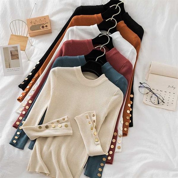 

sedutmo winter fashion slim sweater women pullovers harajuku long sleeve knitted black jumper button basic ed1218 211011, White;black