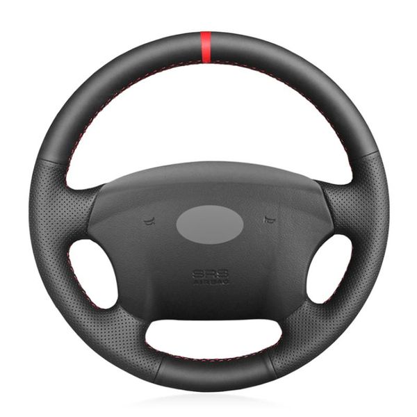 

steering wheel covers red marker black pu leather car cover for azera 2005-2010 sonata nf nfc kia carens 2007-2011