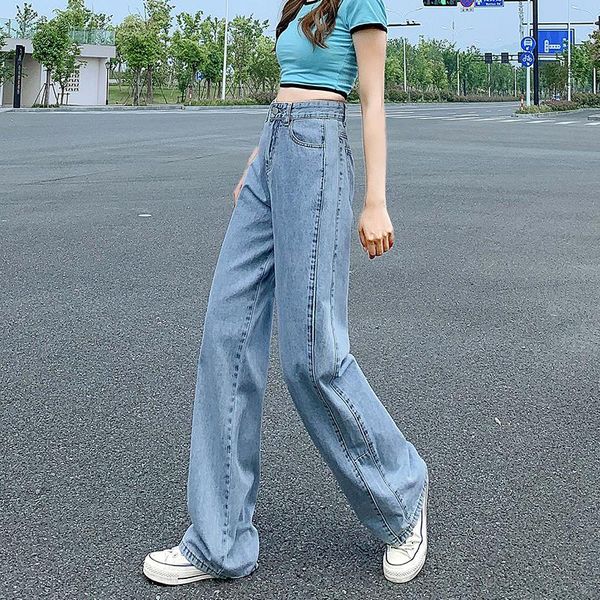 

women's jeans wide leg women summer thin section 2021 high waist straight loose comfortable streetwear denim pants female, Blue