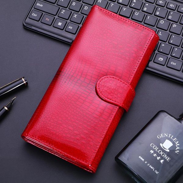 

wallets small lizard crocodile-print edgy lady's three-fold wallet long zipperleather large-capacity handbag, Red;black