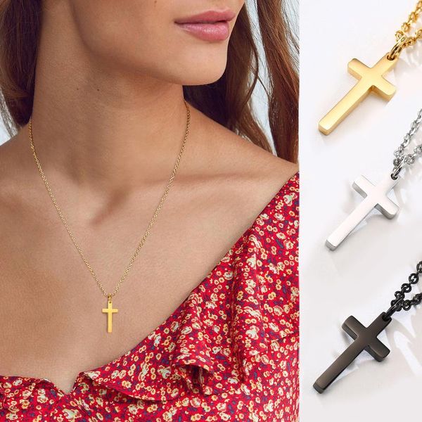 Colares de pingente Colar Cruzado delicado para mulheres, crucifixo de aço inoxidável, cadeia livre 20inch jóias religiosas