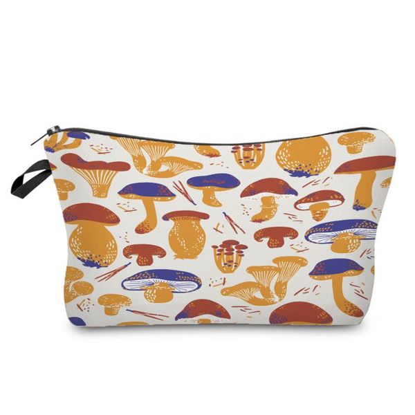 

water resistant women's makeup bag casual storage bags for women trip double sided printed mushroom cosmetics organizer cosmetic & case