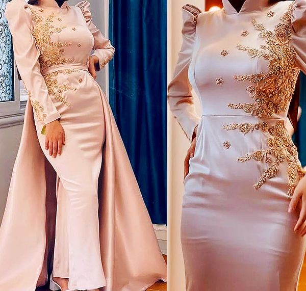 

2021 plus size arabic aso ebi muslim lace beaded prom dresses long sleeves sheath satin evening formal party second reception bridesmaid gow, Black