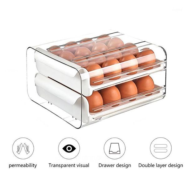 

storage bottles & jars 32 grid egg holder plastic drawer type keep fresh box container drop proof for kitchen refrigerator