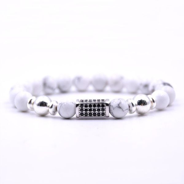 

kang hua 2021 5 color 8mm stone charm bracelet classic pave cz silver cuboid bracelets for men&women trend jewelry beaded, strands, Black