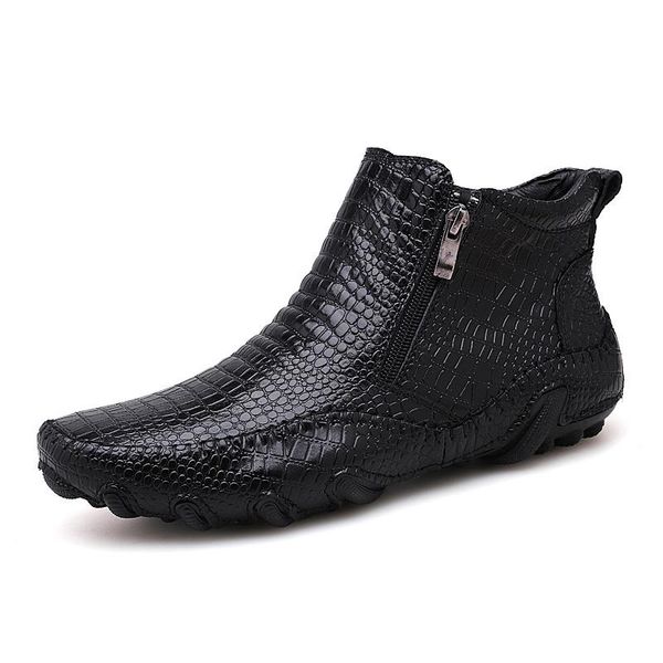 

boots leather men ankle winter high snow keep warm flats shoes 2021, Black