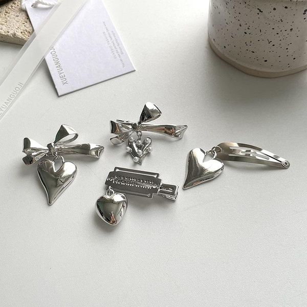 

Hair Clips & Barrettes Punk Metal Bow Love Heart Pendant Hairpin For Women Girl Hip Hop Blade Silver Color Fashion Jewelry Accessories, Golden;silver