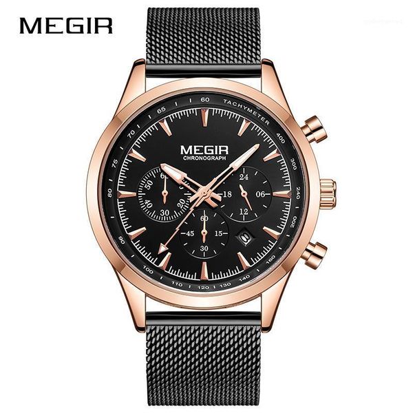 

wristwatches men's fashion business watches megir quartz clock male waterproof sport chronograph relogio masculino, Slivery;brown