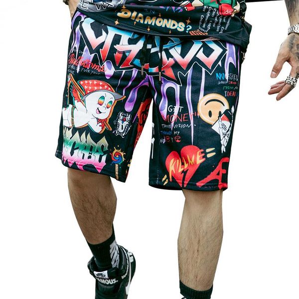 

men's shorts 2021 summer graffiti cartoon print personality urban leisure trendy capris loose hip hop, White;black