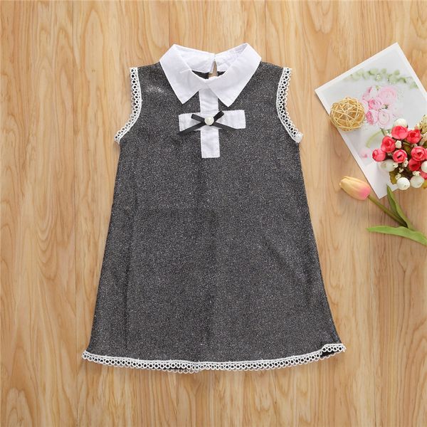 

1-6 years kids girl summer sleeveless dress shirt collar hollow out edge design grace temperament dress for girls clothes, White