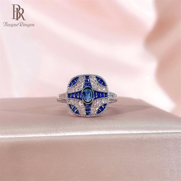 

cluster rings bague ringen trendy silver 925 jewelry gemstones for women geometry sapphire zircon blue engagement party ring female gift, Golden;silver