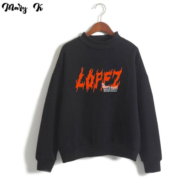 

women's hoodies & sweatshirts lopez brothers merch turtleneck sweatshirt women fashion long sleeve streetwear kpop clothes, Black
