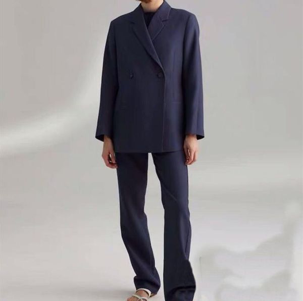 

women suit 2021 loose wool blazer female blue / black women's two piece pants, White