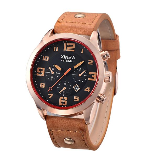 

wristwatches 2021 mens watches brand xi leather fashion design casual quartz calendar wrist watch reloj hombre marca moda male clock, Slivery;brown