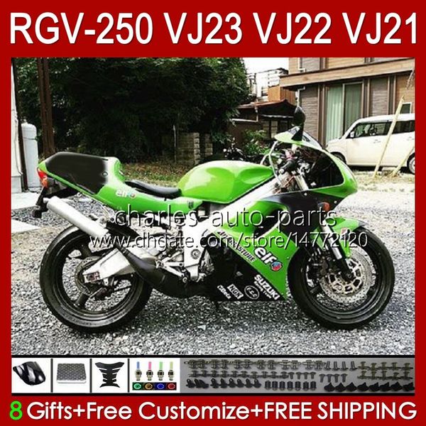 OEM-Karosserie für Suzuki RGVT RGV 250 CC RGV250 SAPC VJ23 Verkleidung RGV-250CC Karosserie 107HC.102 RGVT-250 VJ 23 grün schwarz RGV-250 Panel 97 98 RVG250 250CC 1997 1998 Verkleidungsset