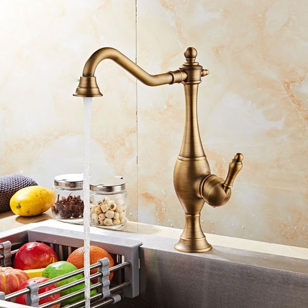 

bathroom sink faucets kitchen european antique brass finish faucet swivel spout single handle bath deck and cold mixer water taps