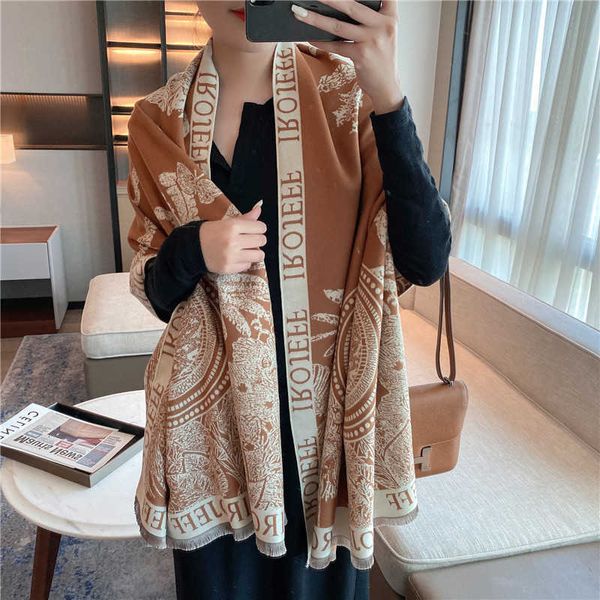

double sided imitation cashmere warm in autumn and winter thickened student scarf large shawl for women, Blue;gray