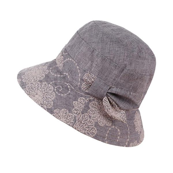 

cotton floral printed bucket hat women bow summer fishing caps visor outdoor beach fisherman hats ladies anti-uv sun muts wide brim, Blue;gray