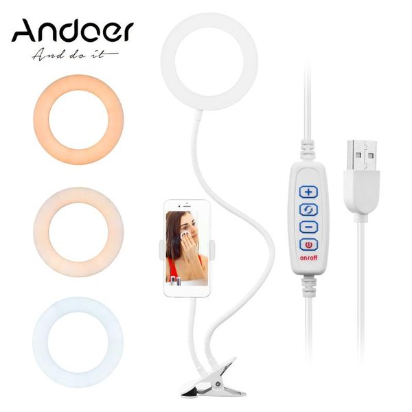 

andoer 6inch 2in1 led ring light phone holder fill-in lighting pography usb for smartphone selfie recording flash heads
