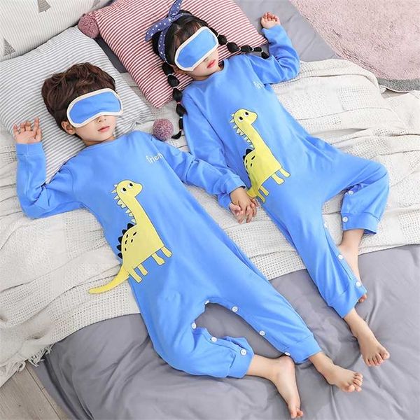 Kız Erkek Homewear Bahar Uzun Kollu Onesie Pijama Dinozor Çizgi 3D Hayvan Onesies Çocuklar Pamuk Jumpsuit Çocuk Gecelik 211109
