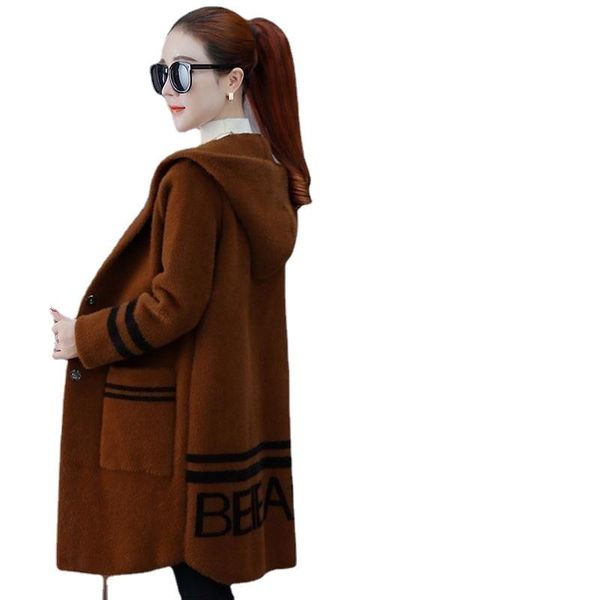 

women's wool & blends woolen coat mid-length large size loose autumn and winter thick windbreaker, Black