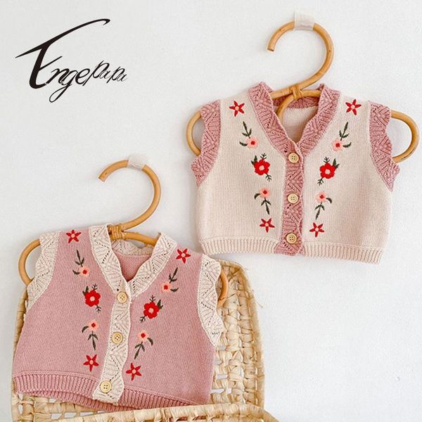 

waistcoat engepapa 2021 baby girls sweet knitted sweater vest coat embroidery v-neck flowers sleeveless for infant autumn clothes, Camo