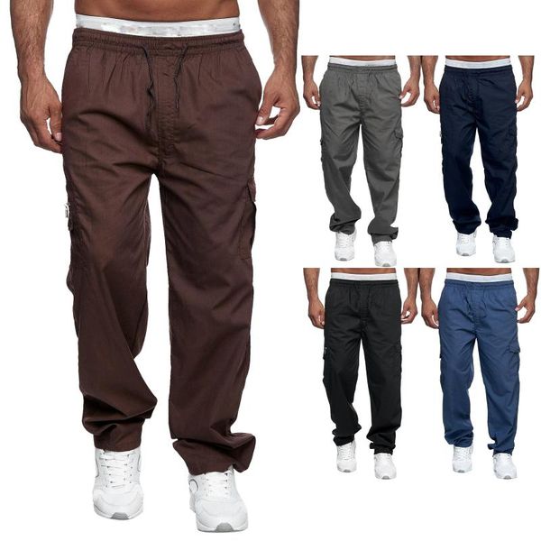 

men's pants men straight pants, middle waist loose slimming side pockets casual party sports fall trousers fashion, Black