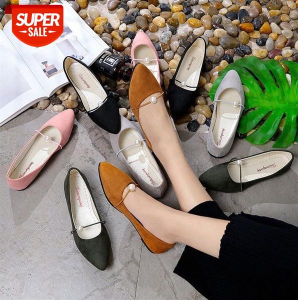 

flat shoes women with pearl decoration low-heeled solid color pointed toe #f67q, Black