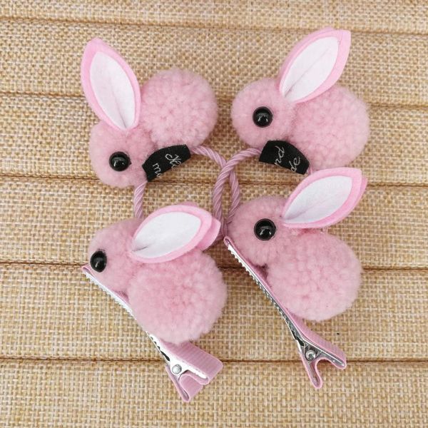 

hair accessories 4pc cute baby ring animal head rope pompom rubber bands hairpins fur ball kids girls children gifts, Slivery;white