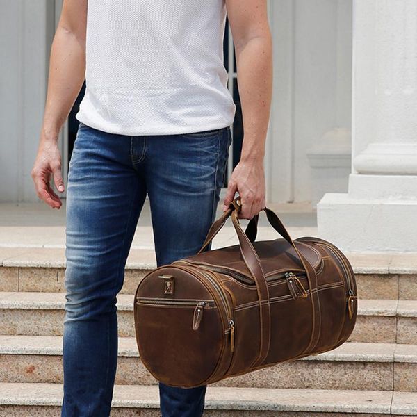 

duffel bags genuine leather travel handbags crazy horse travelling shoulder duffle bag real cowhide gym
