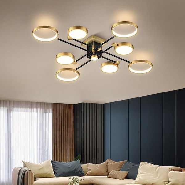 Deckenleuchten-Designs, dimmbares LED-Licht für Wohnzimmer, Schlafzimmer, schwarzer Goldrahmen, Glanz, Avize, moderne Lampe für Zuhause