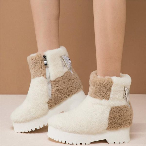 

boots 2021 high oxfords shoes women genuine leather heel snow female winter warm fur platform pumps casual, Black