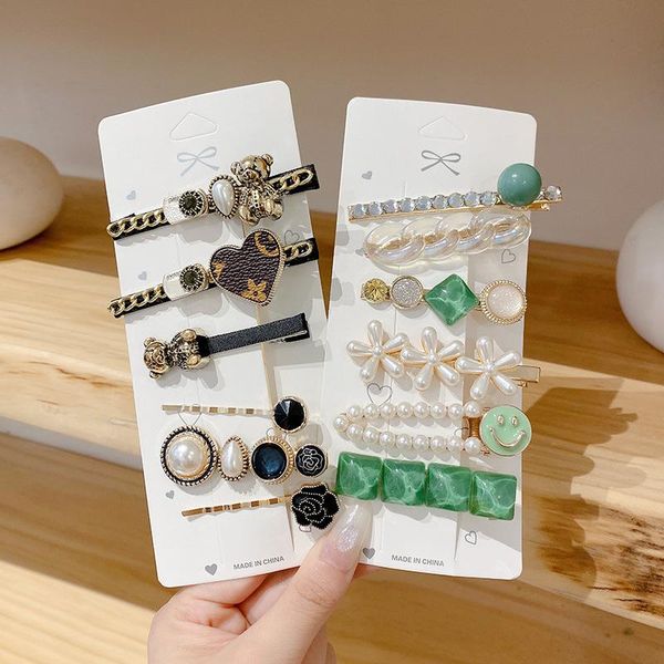 

hair clips & barrettes korean version of fairy air all-match flower rhinestone clip set simple side bangs temperament hairpin female, Golden;silver