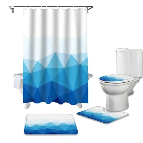 

shower curtains triangle block blue gradient bathroom curtain set bath mat sets with hooks non-slip pedestal rug toilet cover