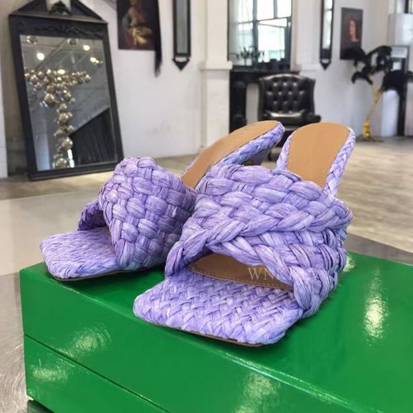 

80% off shoes candy color handmade weave slippers women square peep toe thin high heel sandals summer party sandalias runway t-show shoes, Black