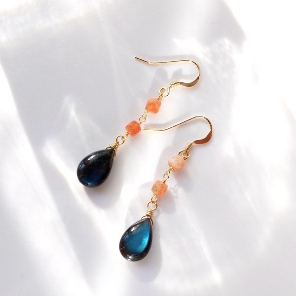 

lii ji labradorite golden strawberry quartz 14k gold filled handmade dangle earrings for women girls gift