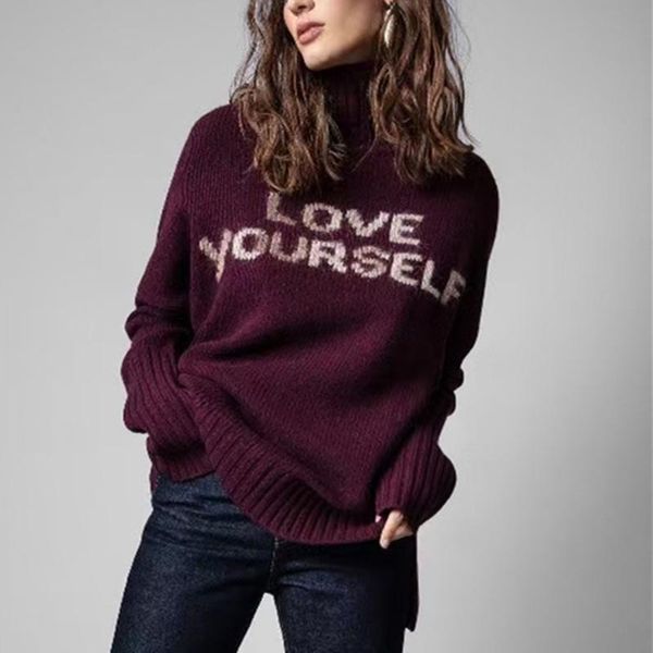 

women's sweaters 100% wool jumper women letter jacquard turtleneck long sleeve autumn winter 2021 female knit pullover, White;black