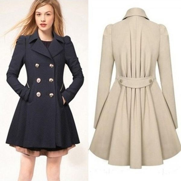 

women's trench coats windbreaker solid autumn coat patchwork slim long button folds 2021, Tan;black