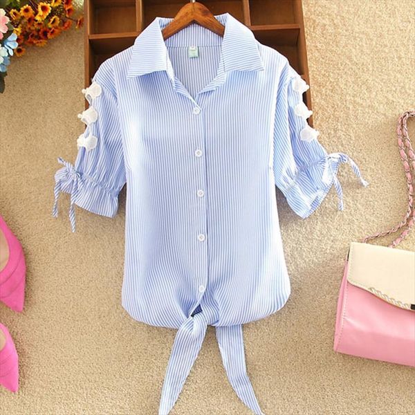 

striped short sleeve chiffon womens shirt summer korean loose casual turn down female blouses 2xl black, White