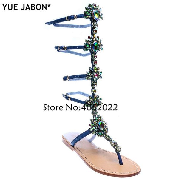 

2021 summer fashion women sandals boots high toe bohemian rhinestones flowers shoe beach woman shoes, Black