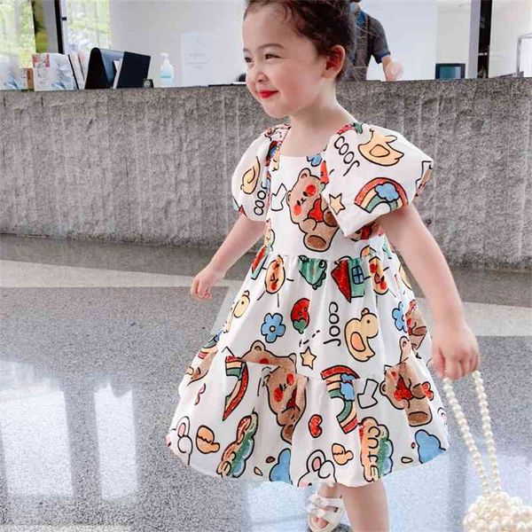 Sommerankunft Mädchenmode Bedrucktes Kleid Kinder Koreanisches Design Baumwolle es 210528