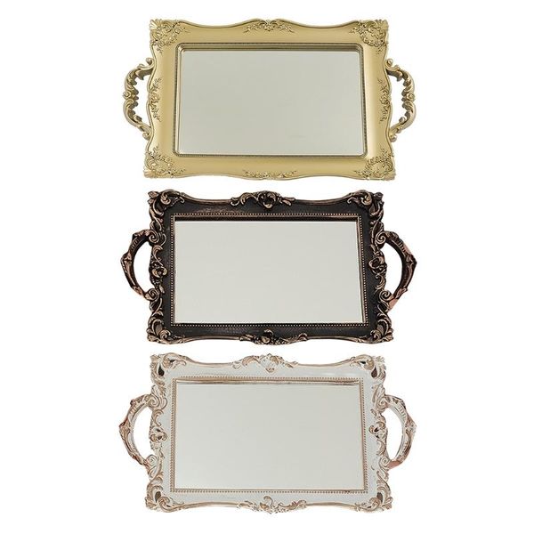 

vintage rectangle decorative glass mirror tray french style fruit jewelry display storage plate deskornaments makeup boxes & bins