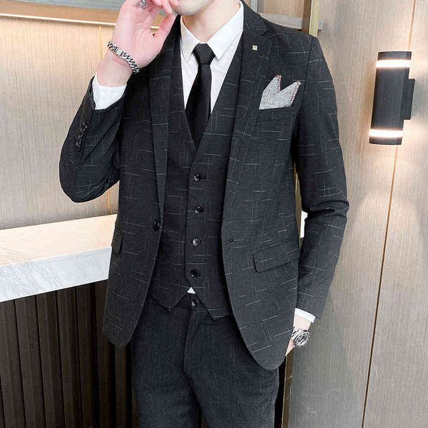 

luxury suits blaze 2021 autumn casual korean slim fit three piece men's suit, Black