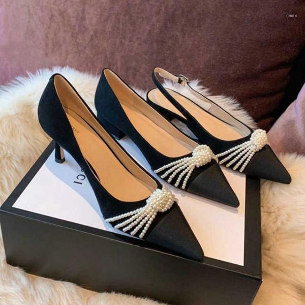 

dress shoes 2021 early spring pumps pointed high-heeled stiletto single black wild pearl girl women