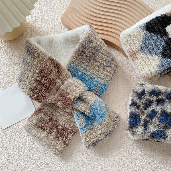 

scarves 2021 elegant korean version curly wool scarf temperament stylish color-block exquisite soft comfortable warm plush, Blue;gray