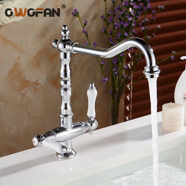 

kitchen sink faucets 360 degree swivel classic white dual handle basin taps chrome retro single hole torneira cozinha n22-006 bathroom