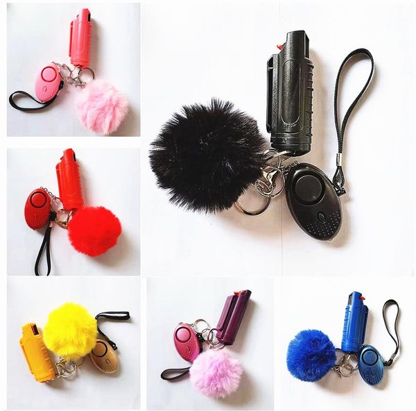 

1 set=3 pcs defense keychains set lncluding 20ml spray alarm pompom keychain hand sanitizer broken windows key for woman men self-defense ke, Silver
