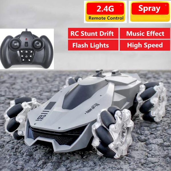 

high simulation amphibious car one key deformation spray dynamic sound rc stunt car with flash light music drift can spray cars