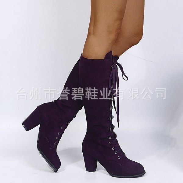 

boots large women's fall / winter 2021 suede thick heel strapping middle, Black