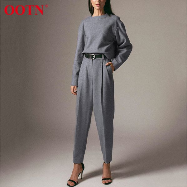 

ootn office work trousers ladies high waist gray pants women autumn winter woolen pocket casual pencil pants female fashion 210319, Black;white
